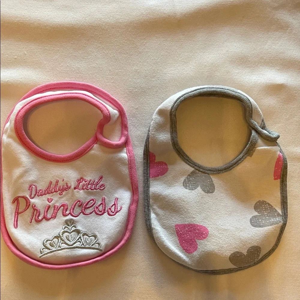Cat & Jack Pink and Gray Heart Bib Duo